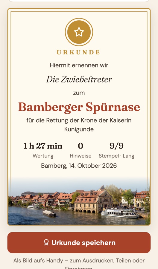 Urkunde am Ende der Tour